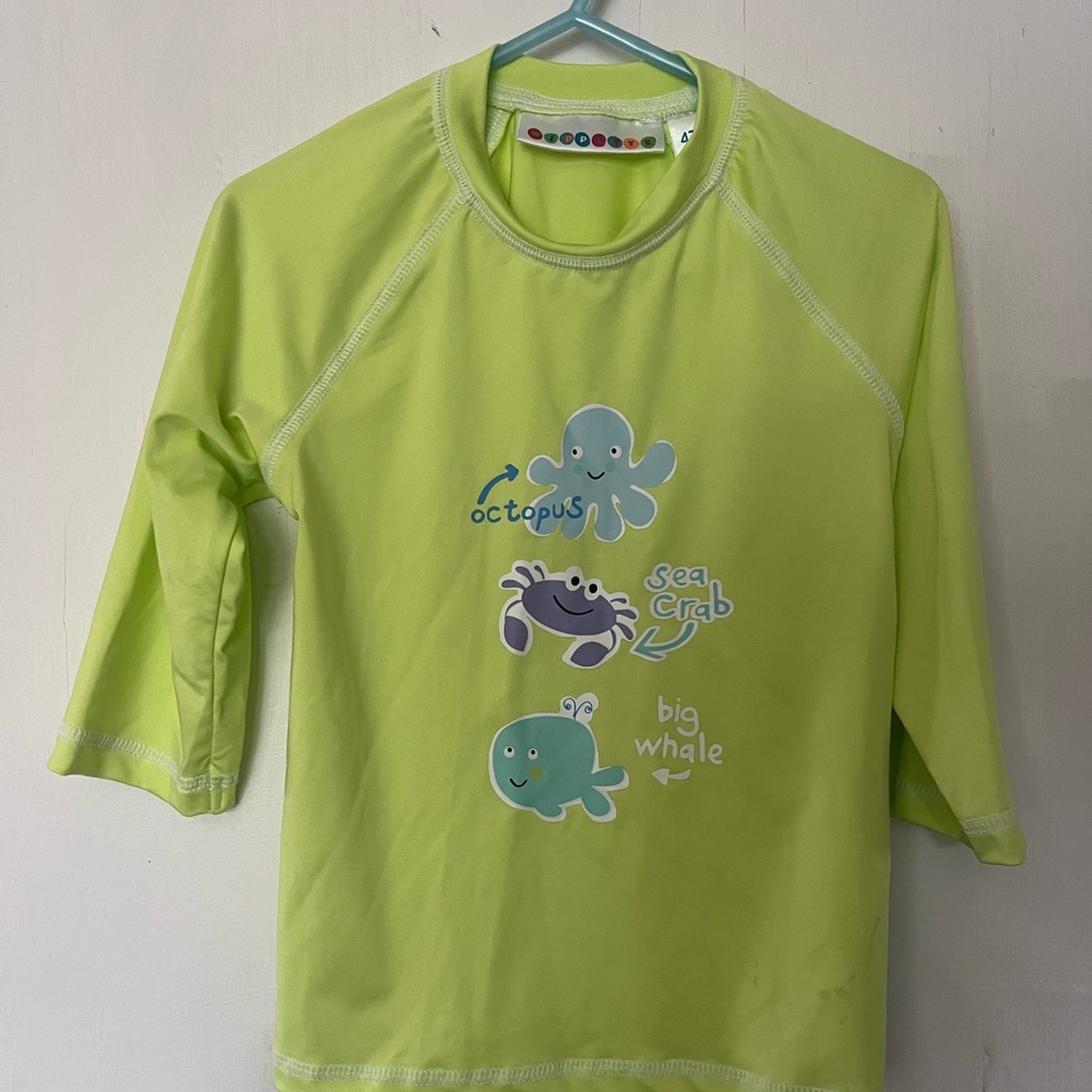 Wippette Bright Green Kids Rashguard with Sea Creatures